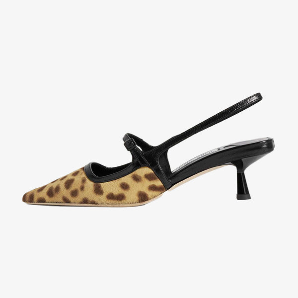 Leopard-Print Calf Hair Slingback Pumps