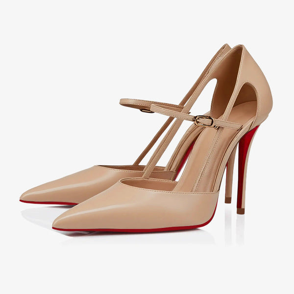 Leather Open-Toe Stilettos Black | Nude