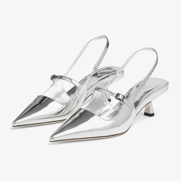 Metallic Leather Mule Heel